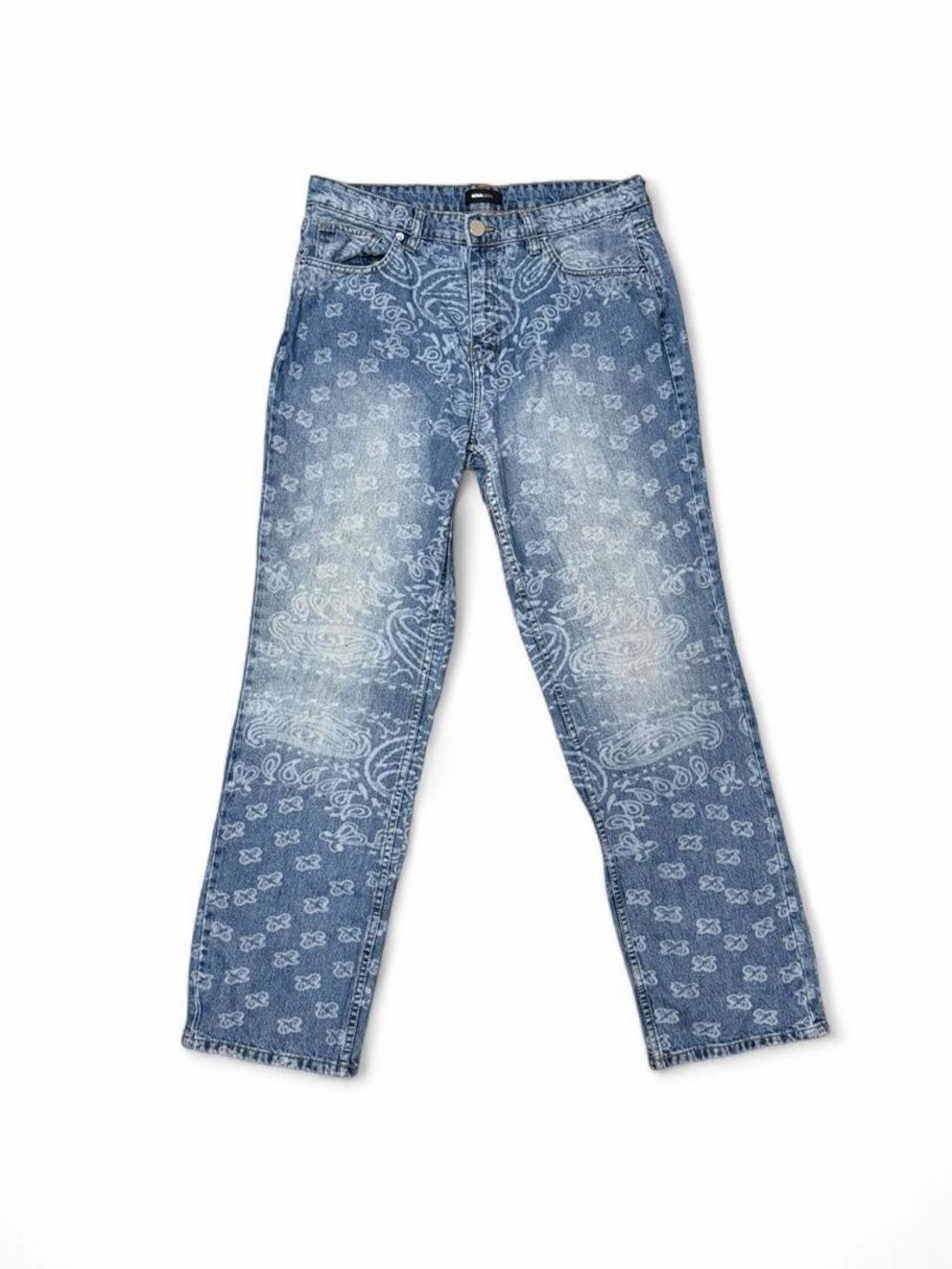 NOVA MEN Blue Bandana Paisley Print Jeans Size 34 Y2K